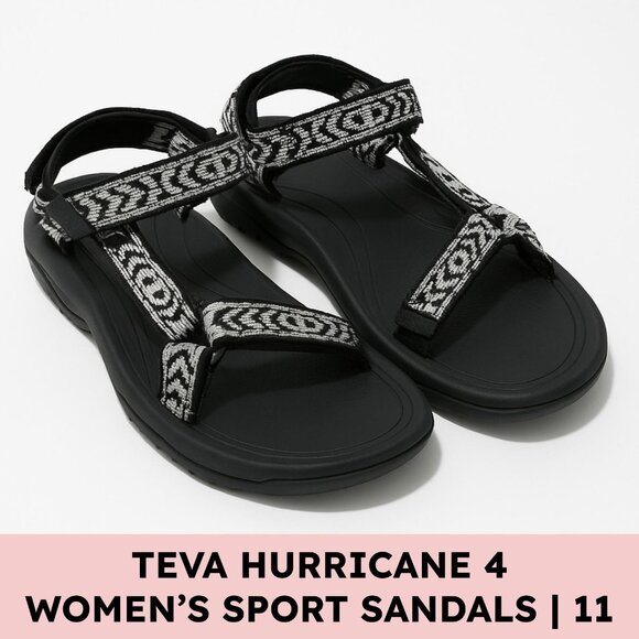 Teva Hurricane 4 Sport Sandals Recycled Webbing Women’s 11 Black White - Picture 1 of 10